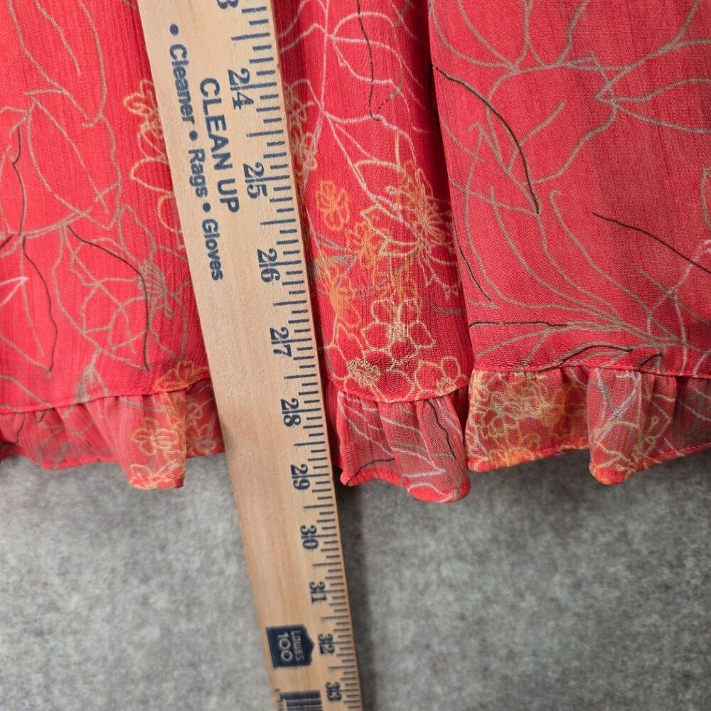 Sag Harbor Floral Layered Ruffle Skirt Red Orange 100% Polyester Lined Size 8 - Picture 6 of 8